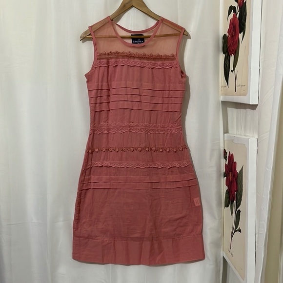 Chic & Tantra 100% Cotton Pink Sleeveless with Lace Detail Dress a193 - Picture 1 of 4